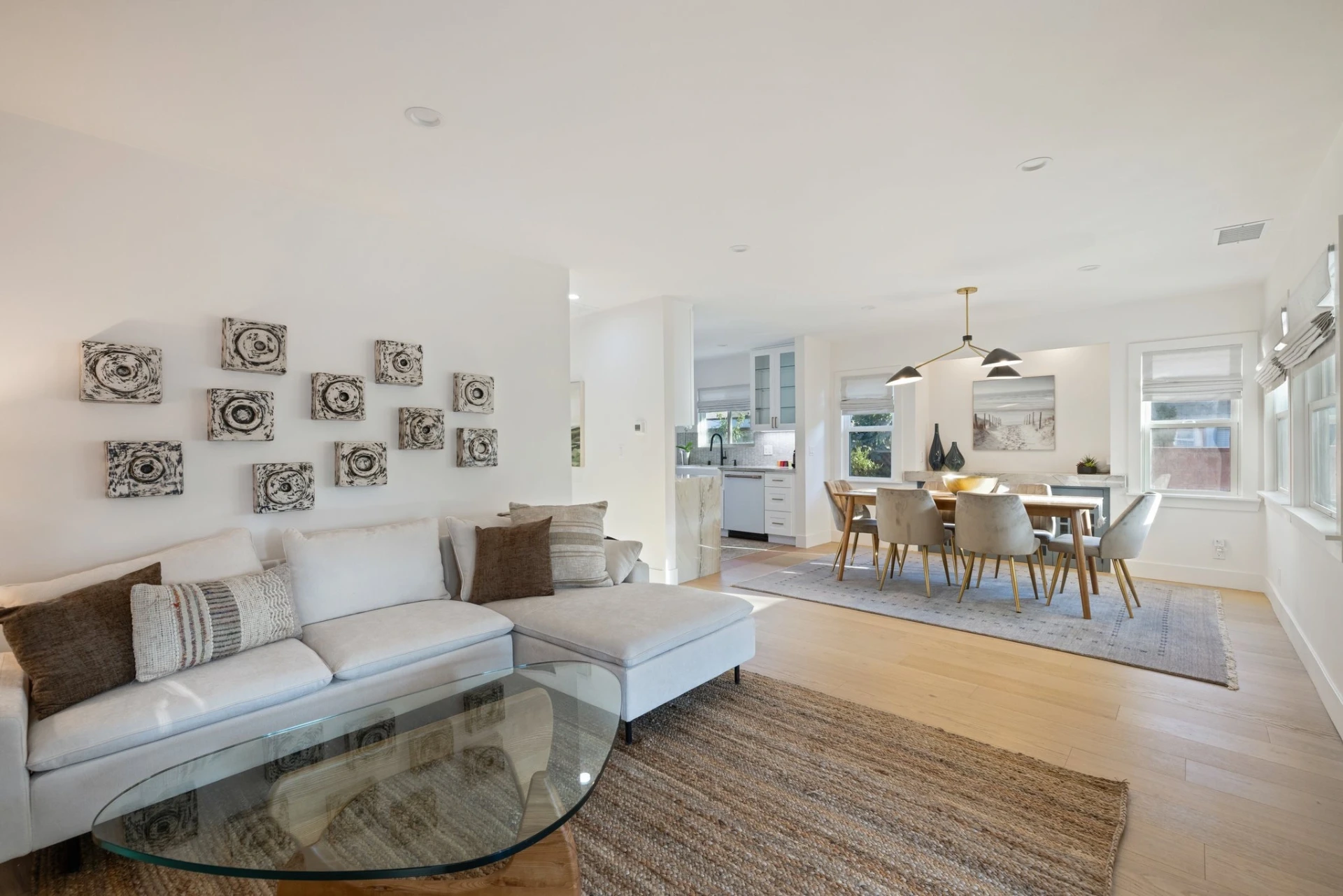 Remodeled open living and dining room